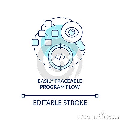 Easily traceable program flow turquoise concept icon Vector Illustration