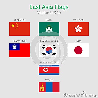 East Asia Flags icon set Vector Illustration