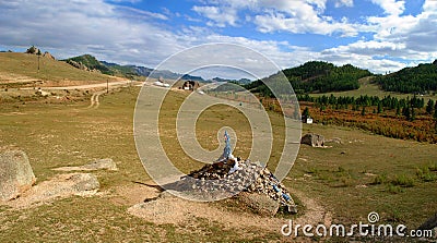 East Asia, Mongolia. OBO - an ancient cult construction of stones. Place for prayer. Stock Photo