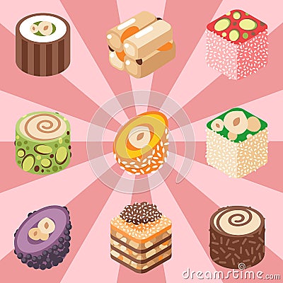 East delicious dessert sweets food confectionery homemade assortment vector illustration Vector Illustration