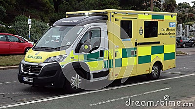 East of England ambulance parked on the seafront at Southend on Sea, Essex Editorial Stock Photo