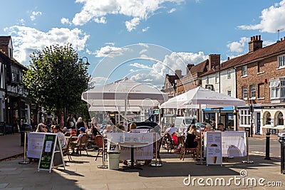 Cafe culture in the High Street in East Grinstead on August 3, 2020. Unidentified Editorial Stock Photo