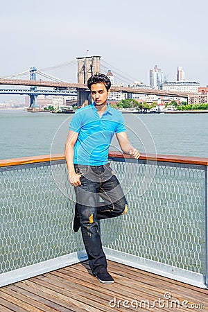 East Indian American teenager traveling in New York City Stock Photo