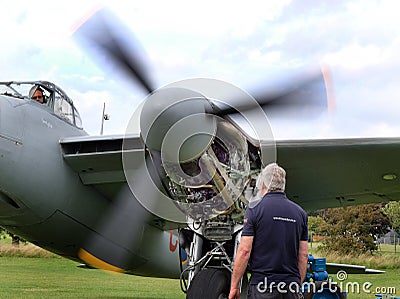 East Kirkby airfield. Lincolnshire. UK. 30/08/2019. Night fighter Mosquito undergoing restoration intending to return to flight. Editorial Stock Photo