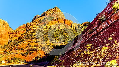 East Kolob Canyon Road as it winds its way passed Buck Pasture Mountain at Lee Pass in the Kolob Canyon Stock Photo