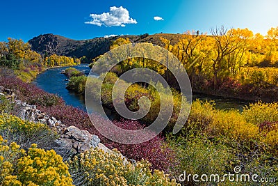 East River near Taylor HWY 135 Colorado Fall Landscape Stock Photo
