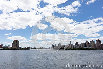 East River in New York City between the Manhattan and Astoria Queens Skylines Stock Photo