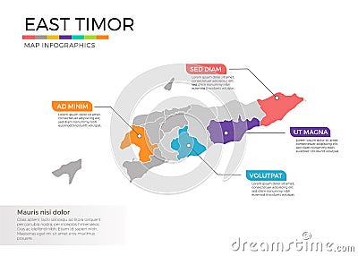 East Timor map infographics vector template with regions and pointer marks Vector Illustration