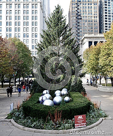 East View of Official Chicago Christmas Tree Editorial Stock Photo