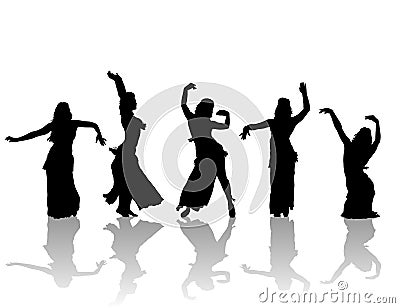 East woman dancers silhouette Cartoon Illustration