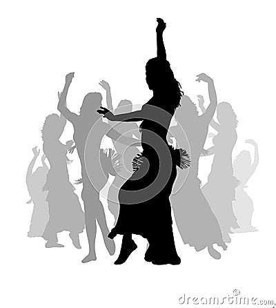 East woman dancers silhouette Cartoon Illustration
