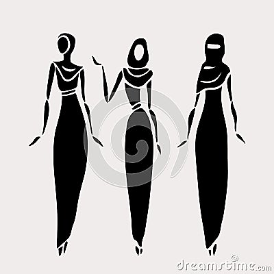 East women in veiled. Vector Illustration