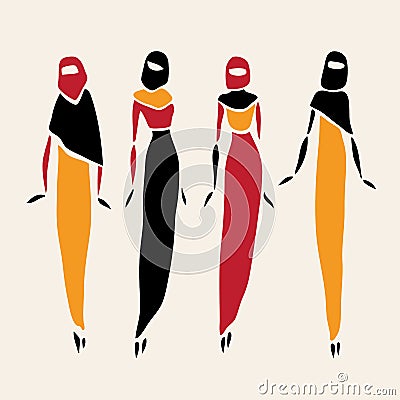 East women in veiled. Vector Illustration