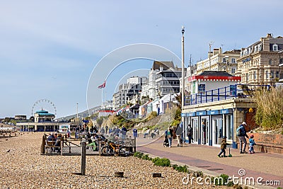 View of the Promenade in Eastbourne on May 3, 2021. Unidentified people Editorial Stock Photo