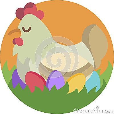 Happy easter day chicken eggshell flowers basket icons Vector Illustration