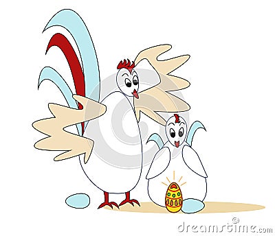 Easter aggs and chicken with surprise. Vector Illustration