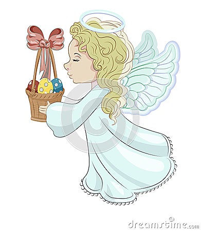 Easter angel with egg basket Vector Illustration