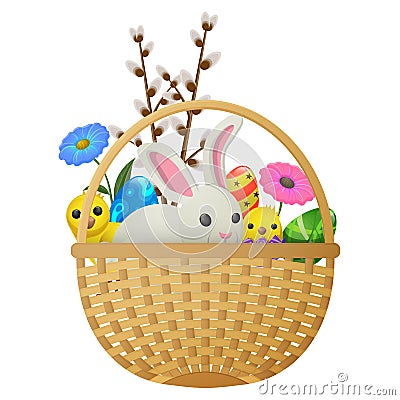 Easter Animals, Flowers and Eggs Illustration Vector Illustration