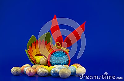 Easter arrangement with eggs and Covid-19 symbol Stock Photo