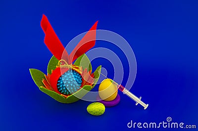 Easter arrangement with eggs and Covid-19 symbol Stock Photo