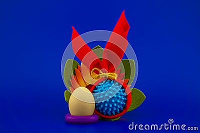 Easter arrangement with eggs and Covid-19 symbol Stock Photo