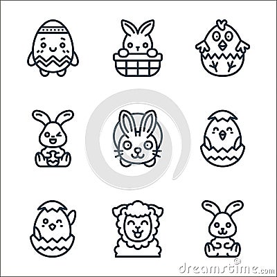 easter avatars line icons. linear set. quality vector line set such as bunny, sheep, chick, chick, rabbit, rabbit, chick, rabbit Vector Illustration