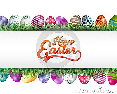 Easter background banner with eggs in the grass Vector Illustration