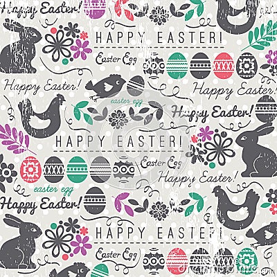 Easter background with bunnys and eggs Vector Illustration