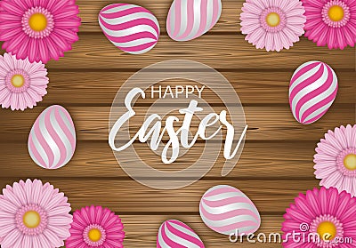 Easter background with decorated eggs and gerberas flowers Vector Illustration