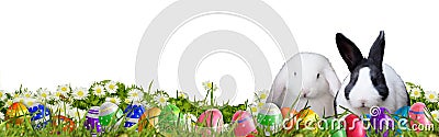 Easter background with Easter eggs and Easter bunnies Stock Photo