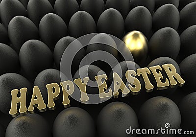 Easter background Golden and black eggs congratulation greeting Stock Photo