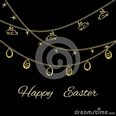 Easter background with golden eggs on black Stock Photo