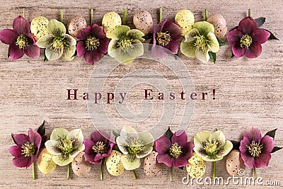 Easter background Happy Easter. Spring Flowers arrangement on retro background Stock Photo