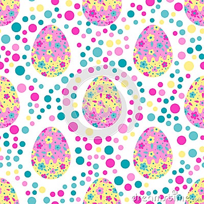 Easter background. Vector Seamless Pattern. Multicolored eggs with flowers. Vector Illustration
