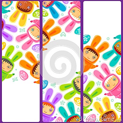 Easter Banner with egg hunting rabbit children Vector Illustration