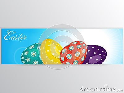 Easter banner with eggs over blue sky Stock Photo