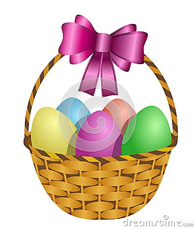 Easter Basket Filled with Colored Eggs Vector Illustration