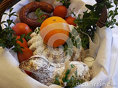 Easter basket with food Stock Photo