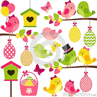 Easter Birds Vector Illustration