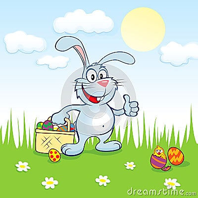 Easter Blue Bunny Cartoon Illustration