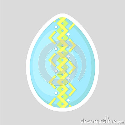 Easter blue egg icon isolated on a gray background with colored contrasting ornament of geometric zig zag line and points. Stock Photo