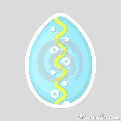 Easter blue egg icon isolated on a gray background with colored contrasting ornament of smooth zig zag line and points. Stock Photo