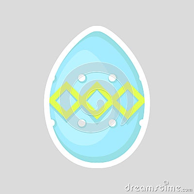 Easter blue egg isolated on a gray background with colored contrasting ornament of rhombus and points Vector Illustration