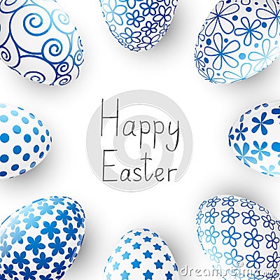 Easter blue eggs on white Vector Illustration
