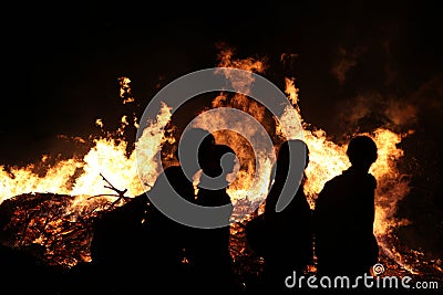 Easter bonfire in Spreewald Region, Lower Lusatia, Germany. Editorial Stock Photo