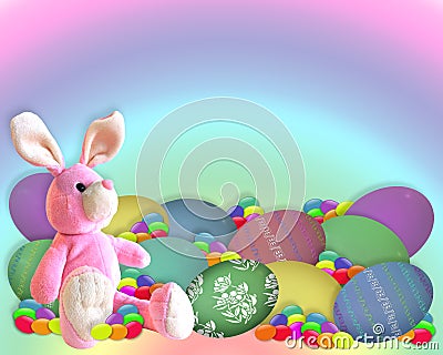 Easter Border Bunny eggs candy Stock Photo