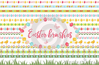 Easter borders, ornament, garland set. Banner with grass, eggs, flowers and other elements. Vector illustration, clip Vector Illustration