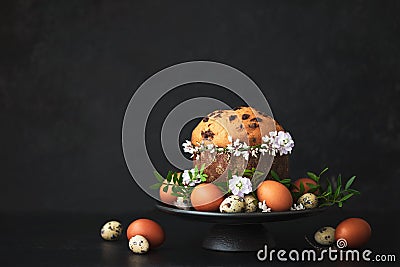 Easter bread decorated for festive table, front view Stock Photo