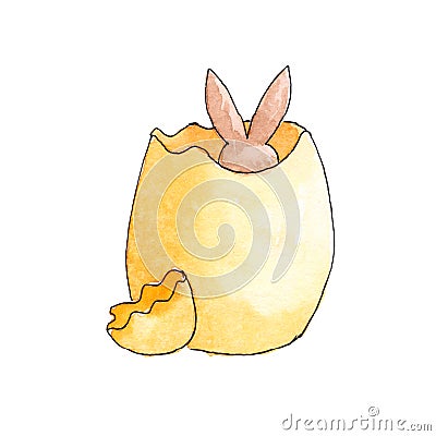 Easter brown bunny sitting in an egg watercolor Stock Photo