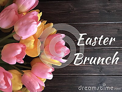 Easter Brunch sign with yellow and pink tulips Stock Photo